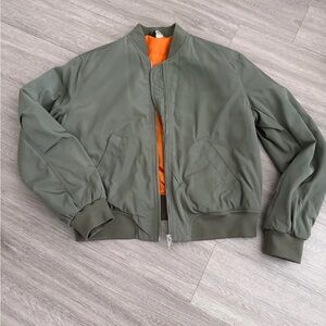 Olive Green Bomber Jacket with Orange Lining